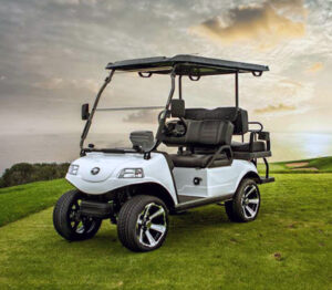 White and Black EVolution Golf Cart on Golf Course
